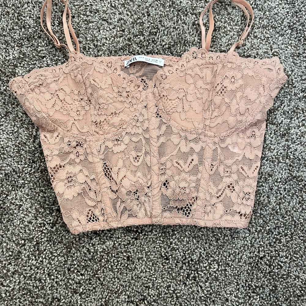 Lace Crop Top in Tan